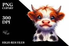 Funny Baby Expressive Highland Cow PNG Product Image 1