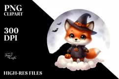 Cute Baby Fox on Halloween Cloud, PNG Product Image 3