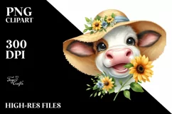 Cow Portrait Sun Hat Flower Clipart Product Image 3