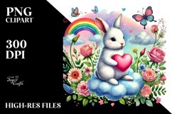 Colorful Rabbit Holding Heart PNG Product Image 2