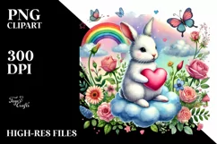 Colorful Rabbit Holding Heart PNG Product Image 2