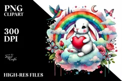 Colorful Rabbit Heart Sitting on Cloud, PNG Product Image 2