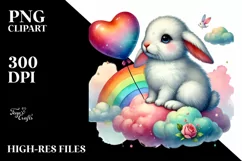 Colorful Rabbit Holding Heart PNG Product Image 2