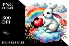 Colorful Rabbit Holding Heart PNG Product Image 2