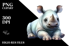 Cute Rhino with Big Eyes, Digital Watercolor PNG Product Image 2