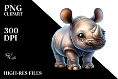 Cute Rhino with Big Eyes, Digital Watercolor PNG Product Image 2