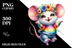 cute Baby Mouse with Floral Wreath PNG Product Image 3