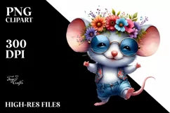 Cool Baby Mouse with Floral Wreath PNG Product Image 1