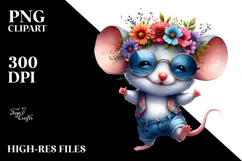 Cool Baby Mouse with Floral Wreath PNG Product Image 2