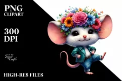 Cool Baby Mouse with Floral Wreath PNG Product Image 3