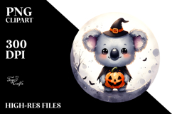 Cute Baby Koala on Halloween Moon PNG Product Image 2