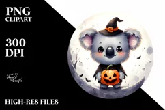 Cute Baby Koala on Halloween Moon PNG Product Image 3