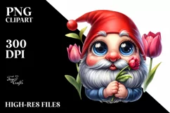 Gnome with Tulip and Rose, Transparent PNG Product Image 1
