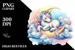 Colorful Unicorn Napping on Moon, PNG Product Image 3