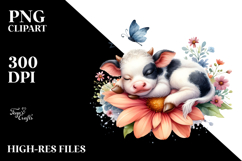Cute Cow on Flower, Whimsical Watercolor PNG Product Image 2