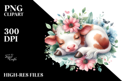 Cute Cow on Flower, Whimsical Watercolor PNG Product Image 2