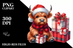 Highland Cow with Santa Hat, Transparent PNG Product Image 1