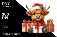 Highland Cow with Santa Hat, Transparent PNG Product Image 3