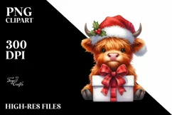 Highland Cow with Santa Hat, Transparent PNG Product Image 1