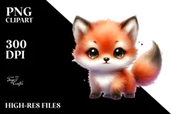 Digital Watercolor Cute Baby Fox PNG Product Image 2