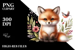 Cute Fox with Big Eyes, Digital Watercolor PNG Product Image 2