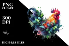 Vibrant Chicken in Abstract Frame, Watercolor PNG Product Image 1