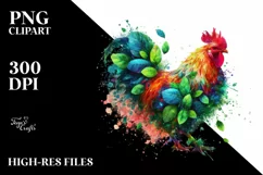 Vibrant Chicken in Abstract Frame, Watercolor PNG Product Image 3