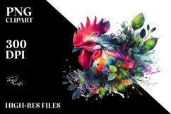 Vibrant Chicken in Abstract Frame, Watercolor PNG Product Image 1