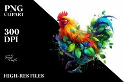 Vibrant Chicken in Abstract Frame, Watercolor PNG Product Image 3