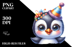 Cute Baby Penguin with Party Hat PNG Product Image 2