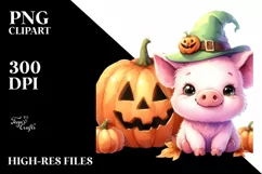 Cute Baby Pig Halloween Scene | Sublimation Clipart Product Image 1