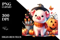 Cute Baby Pig Halloween Scene | Sublimation Clipart Product Image 1