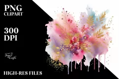 Colorful Magenta Watercolor Background with Golden Foil Product Image 3
