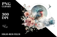 Boho Bird with Grungy Flowers, PNG Product Image 2