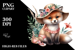 Digital Watercolor Cute Baby Fox PNG Product Image 2