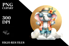 Stylish Elephant in Beachwear PNG Product Image 2