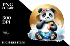 Panda in Beachwear Drinking Cocktail PNG Product Image 2