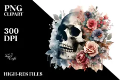 Digital Painting Skull with Grungy Flowers Product Image 2