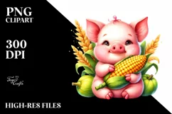 Funny Cute Baby Pig Holding Corncob | Sublimation | Clipart Product Image 3