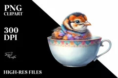 Vibrant Watercolor Baby Pheasant in a Cup Product Image 1