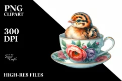 Vibrant Watercolor Baby Pheasant in a Cup Product Image 1