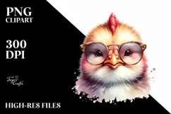 Watercolor Funny Chicken Portrait Sunglasses | Clipart Product Image 3