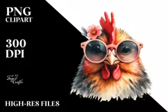 Watercolor Funny Chicken Portrait Sunglasses | Clipart Product Image 3