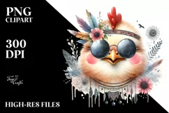 Watercolor Funny Chicken Portrait Sunglasses | Clipart Product Image 1