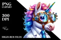 Colorful Unicorn with Scientist's Goggles, PNG Product Image 1