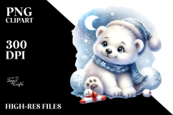 Energetic Baby Polar Bear Watercolor PNG Product Image 2