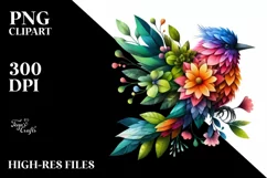 Vibrant Bird with Flowers, Watercolor PNG Product Image 3