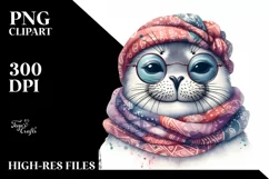 Watercolor Funny Seal Smiling Scarf | Clipart Product Image 1