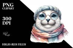 Watercolor Funny Seal Smiling Scarf | Clipart Product Image 3