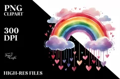 Colorful Watercolor Rainbow with Hanging Hearts PNG Product Image 2